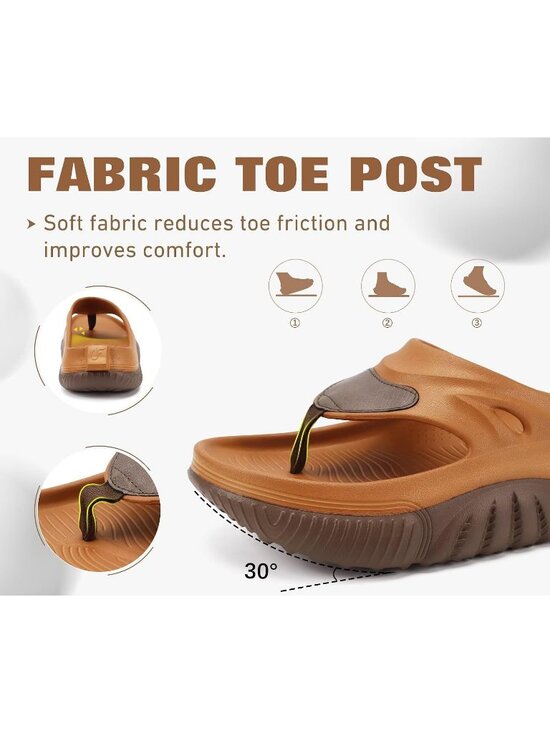 Men\'s Khaki And Brown Orthopedic Footbed Flip Flops Fabric Open Toe Sandal Shoes main image 6